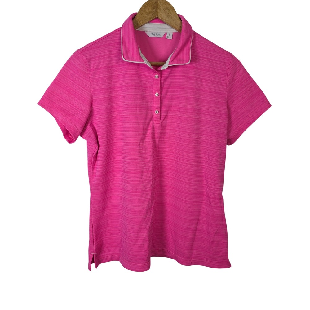 Lady‎ Hagen Women Pink Space Dye Striped Short Sleeve Golf Polo Shirt Size Large